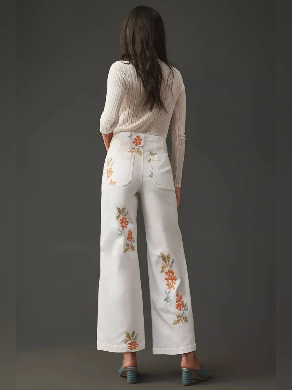 Anthropologie Maeve Denim Colette Embroidered Pants - Size 28 - Picture 2 of 8